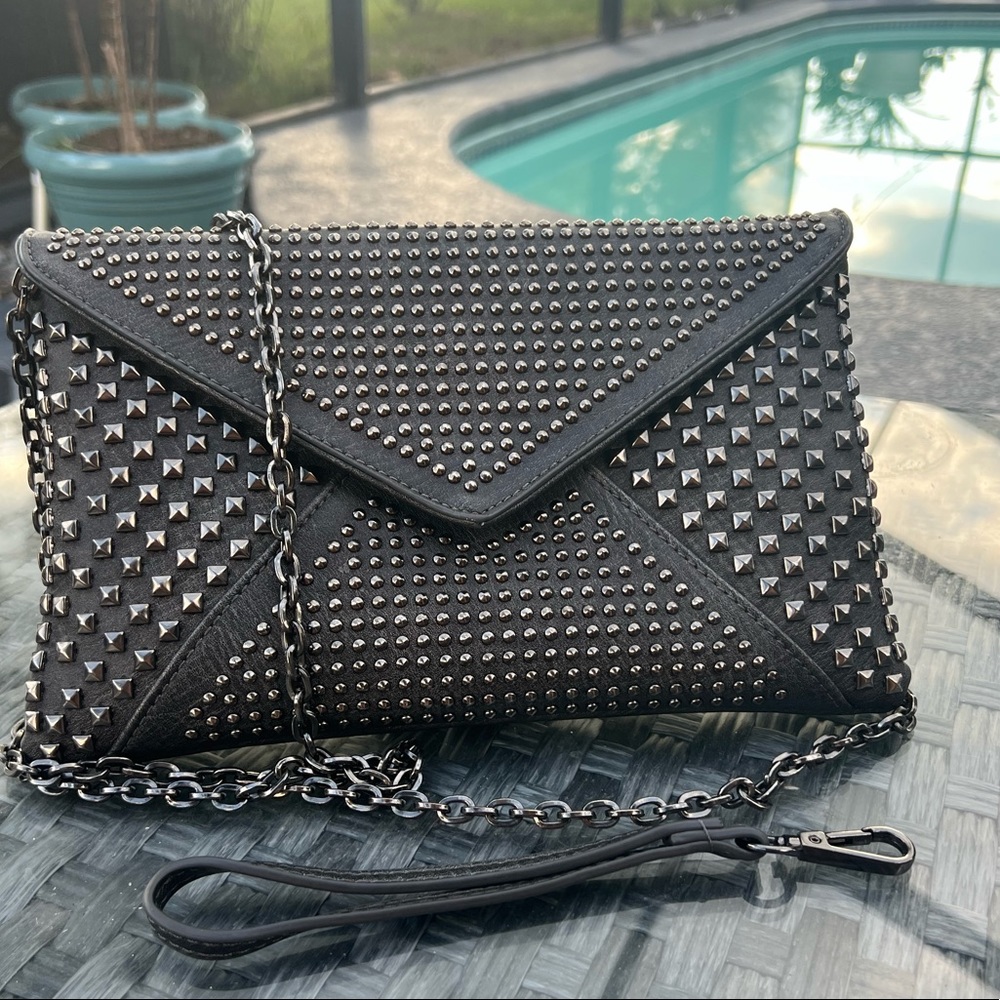 MMS grey faux leather stud clutch/crossbody